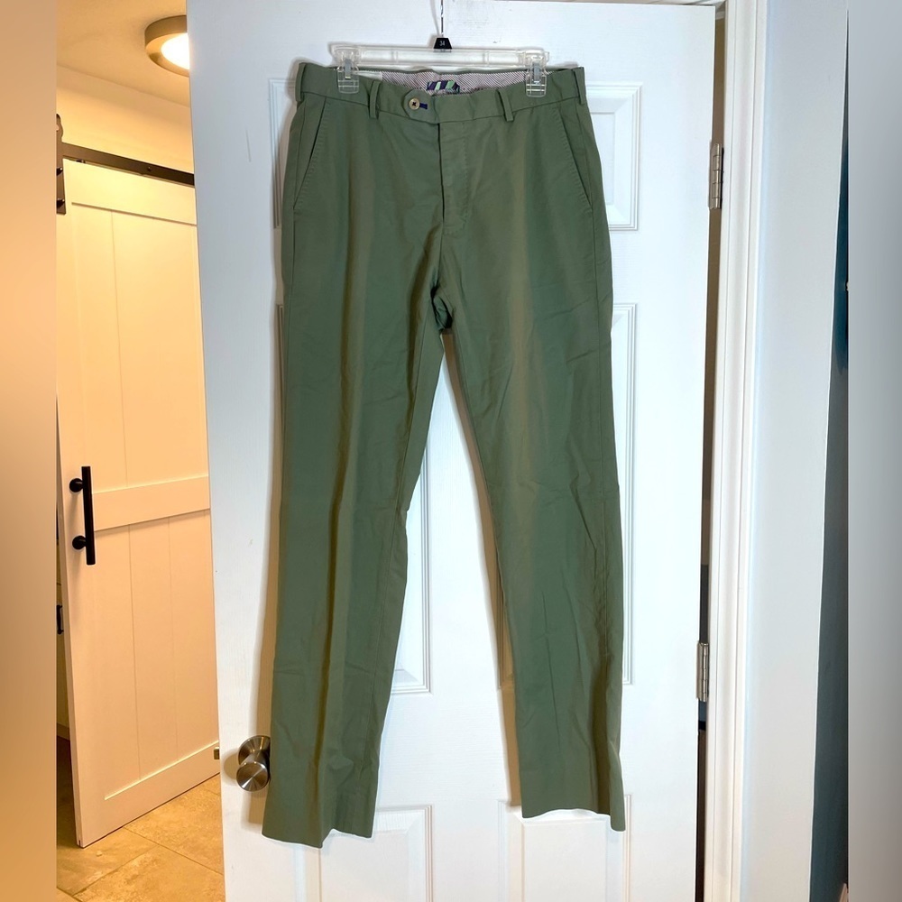 HENRY SAGE PIMA COTTON BLEND FLAT FRONT CHINOS in olive - 34